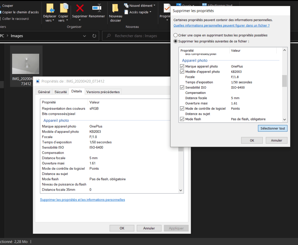 Supprimer métadonnées photo windows cybersécurité hacker