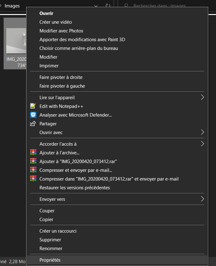 Supprimer métadonnées photo windows